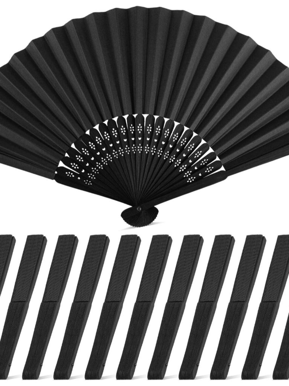 12 PCS Black Paper Fans Handheld, 8.3 Inch Foldable Hand Fan